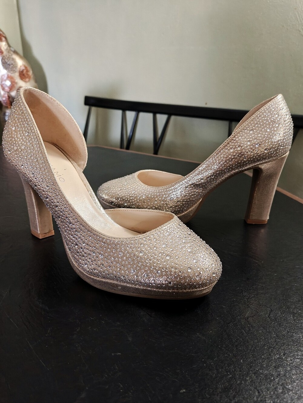 Rhinestone And Gold Shimmer Pumps, Size 8.5